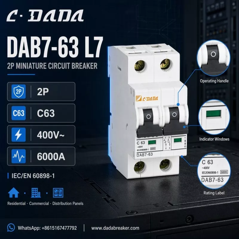 DAB7-63 L7 2P MCB - वितरण पैनलों के लिए स्पष्ट, कॉम्पैक्ट सुरक्षा